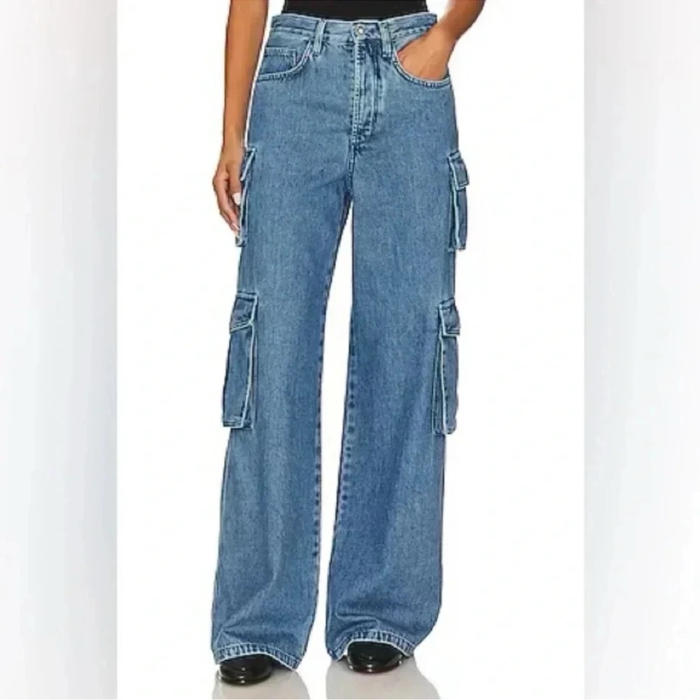 Favorite Daughter the Carly Cargo Jeans Highway High Rise Wide Leg 31 Cotton - Picture 4 of 14